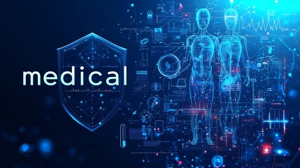 Fototapeta premium Unveiling Medical Mysteries: Precision Tools on a Deep Blue Backdrop, Professional and Innovative.Generative AI