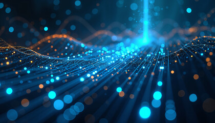 Abstract Blue and Orange Digital Data Stream Futuristic Technology Background Network Connections