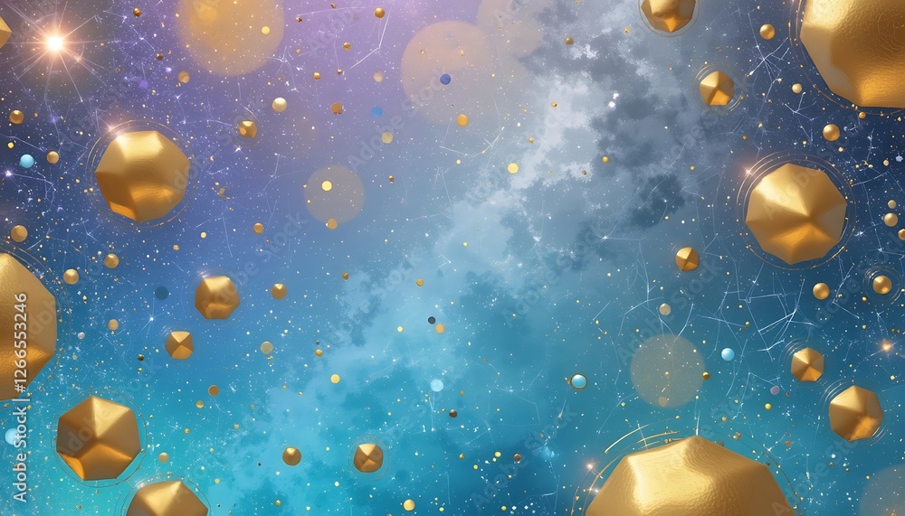 Poster golden geodes in a celestial constellation, sparkling abstract universe