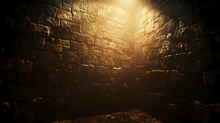 Ancient stone room illuminated by light source