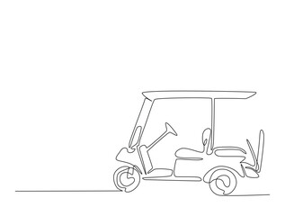 Continuous line art drawing of Golf car golfcart. Golf cart in line art drawing vector illustration. Editable stroke.