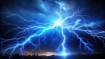 Obraz premium Electric blue plasma lightning illuminates the dark sky, natural wonder