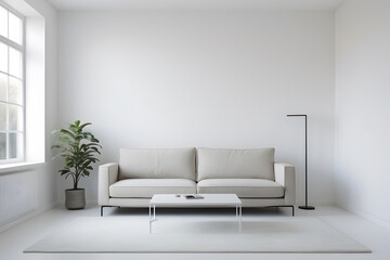 A bright, minimalist living room with a clean and open design