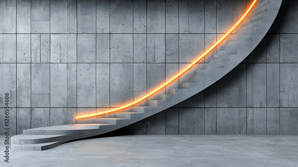 Poster curved concrete stairs with an illuminated orange line create a modern and minimalistic architectura