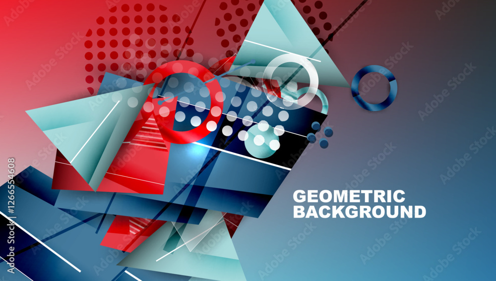 Poster Abstract background - overlapping circles, rectangles, and triangles with vibrant gradients. Semi-transparent shapes create depth and balance