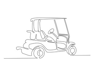 Continuous line art drawing of Golf car golfcart. Golf cart in line art drawing vector illustration. Editable stroke.