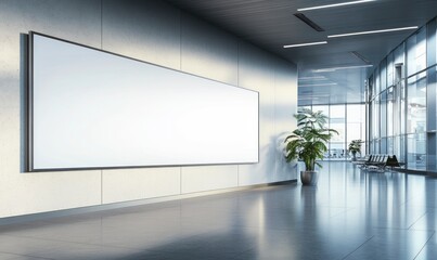 White blank billboard in an airport, a horizontal banner mockup for advertising, an empty poster template with copy space