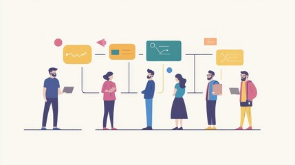 Fototapeta premium Customer journey flat design side view user experience animation Triadic Color Scheme. 