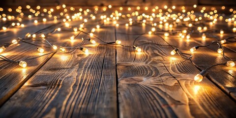 Obraz premium Fairy lights on wooden floor, wood, magical atmosphere, wood