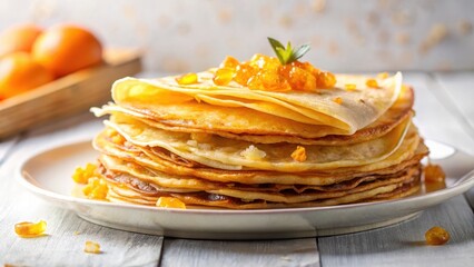 Thin crepes with caramelized sugar and orange zest, layered on a plate