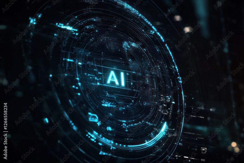 Poster futuristic ai interface with digital elements displayed