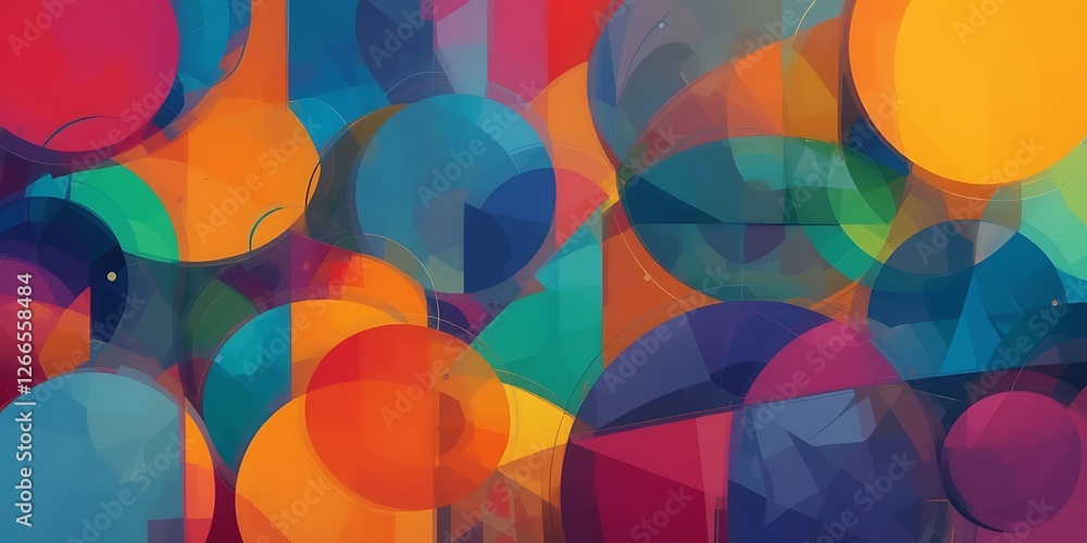 Poster dynamic geometric overlap, abstract colorful circular composition