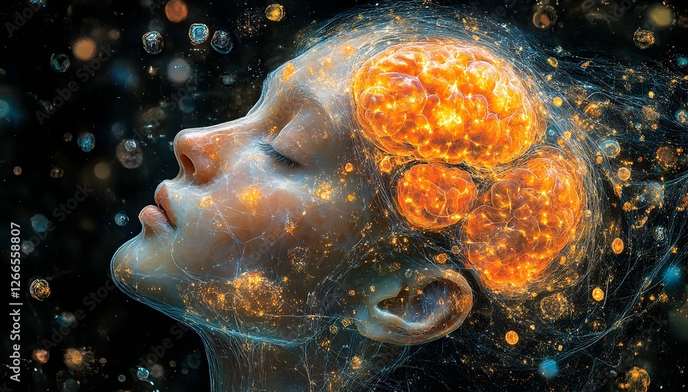 Poster human intelligence, abstract visualization of cognition and neural networks