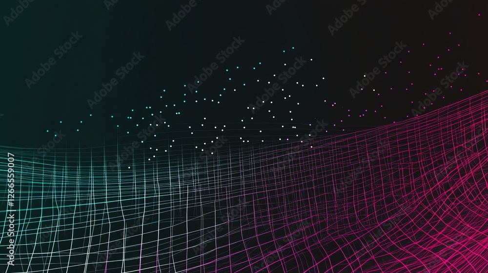 Poster abstract digital grid with glowing points on dark background
