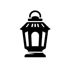 Classic Lantern Icon: An elegant, stylized silhouette of a traditional lantern with a handle, a decorative top, and a spacious glass pane, creating a classic and timeless design. 