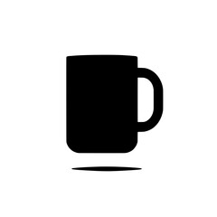 Mug Icon: Simple and bold black silhouette of a coffee mug, perfect for web design, app design, or any project needing a clean and minimalist coffee cup graphic. 