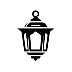 Classic Lantern Icon: An intricate black silhouette of a classic lantern with a traditional design, perfect for adding a touch of vintage elegance to your projects.  