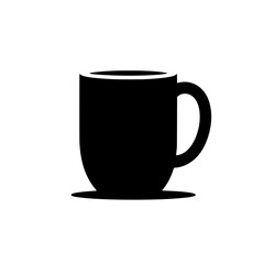 Coffee Mug Icon: Simple, bold silhouette of a coffee mug with a saucer, perfect for minimalist designs and branding.  