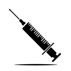 Fototapeta premium Syringe Icon: A simple, yet powerful black silhouette of a medical syringe, angled dynamically against a plain background. Perfect for medical websites, health publications, and educational materials.