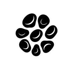 Abstract Black and White Pebble Icon: This minimalist black and white icon depicts a cluster of pebbles arranged in a circular pattern, ideal for representing unity, simplicity, or natural elements.