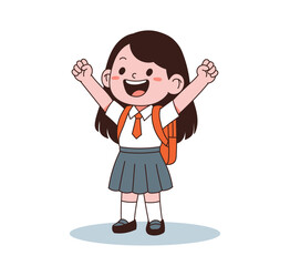 A student in a school uniform is shouting and smiling.