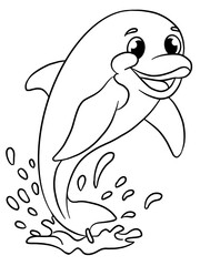 black and white animal coloring book Dolphin