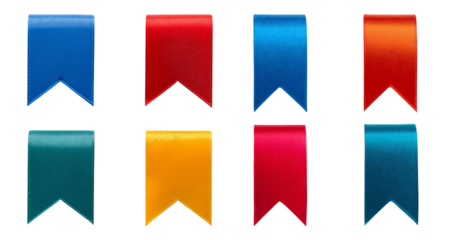 Colorful Ribbon Banners in Various Shades for Decoration and Crafting, isolated on transparent background