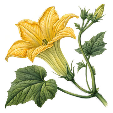 yellow squash blossom botanical study clip art preview