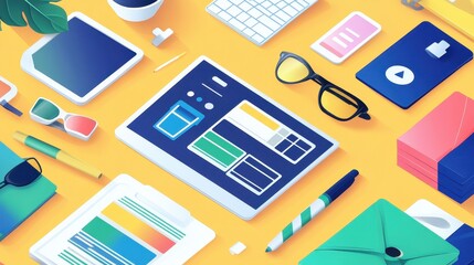 E-commerce product design flat design top view user experience theme water color Complementary Color Scheme.