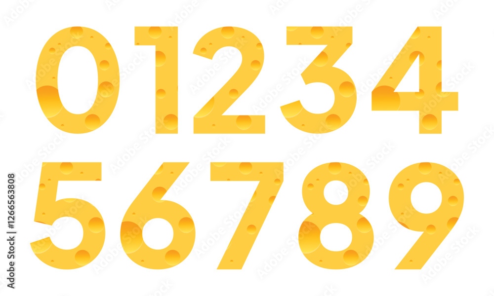 Fototapete set cheese letters collection. font number from cheese. symbols isolated on white. vector design ele