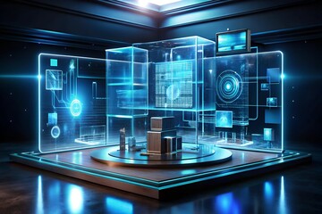 Circular stone podium in a Japanese Zen garden with cherry blossom trees