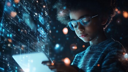 AI-powered study assistant on a digital tablet, helping a student with homework in real-time, personalized education.