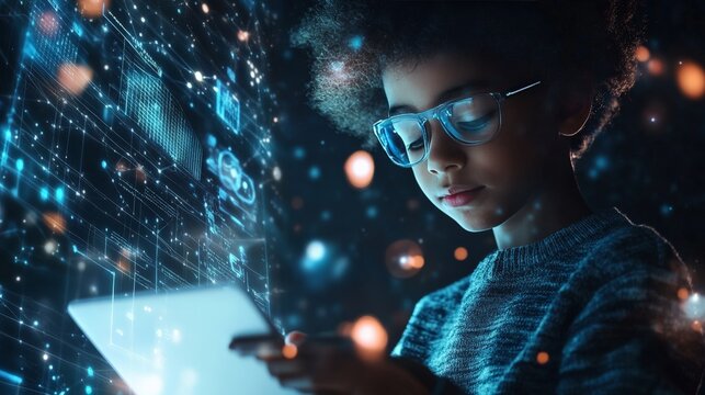 AI-powered study assistant on a digital tablet, helping a student with homework in real-time, personalized education.