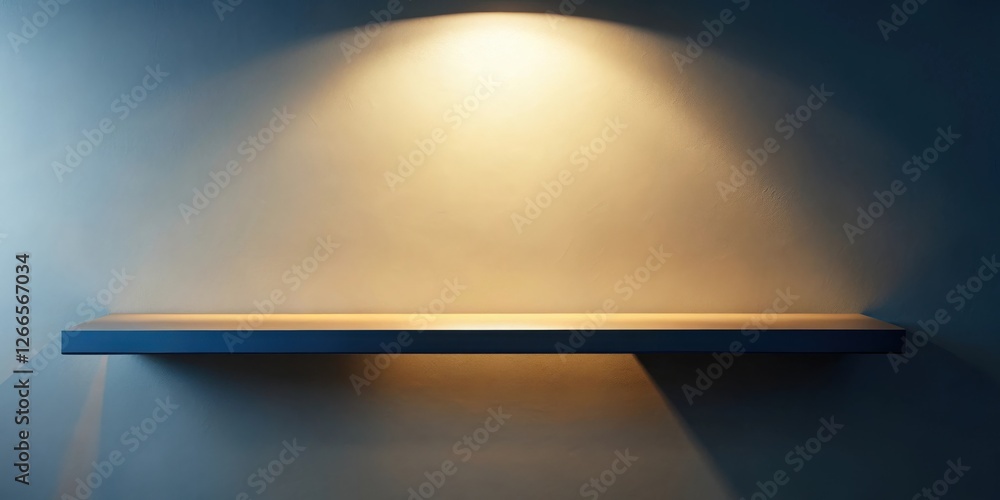 Aufkleber empty shelf illuminated by warm light against a textured wall