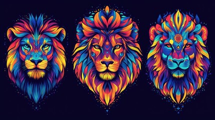 colorful Tribal a Lion head Tattoo very simple traditional tattoo flash styles illustration