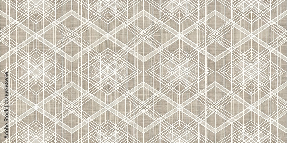 Poster abstract geometric beige and white textile design with interlocking lines and shapes