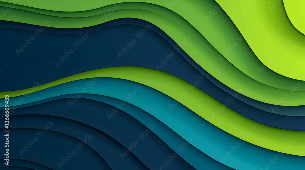 Poster abstract layered background with green and blue wavy lines pattern