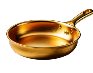 Empty gold frying pan isolated on transparent background