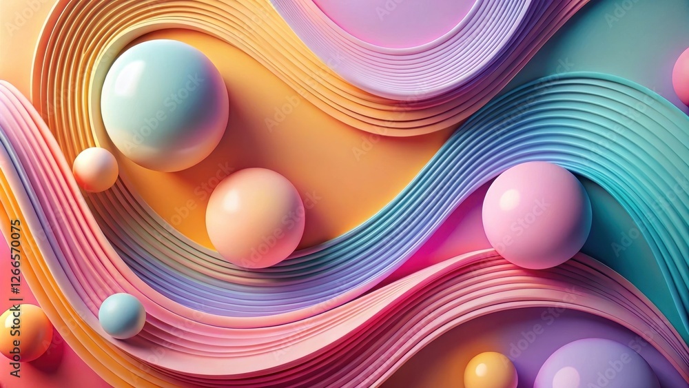 Aufkleber abstract pastel swirls and spheres background featuring a colorful composition of smooth curves and 