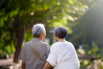 Naklejka premium senior couple walking in the park