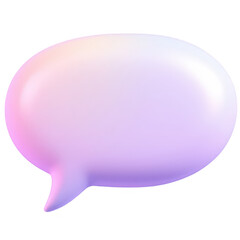 A glossy, pink-to-purple gradient 3D speech bubble with rounded edges.