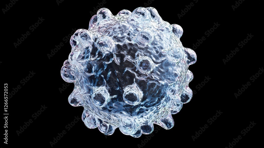 Aufkleber microscopic rendering of a virus particle on a black background