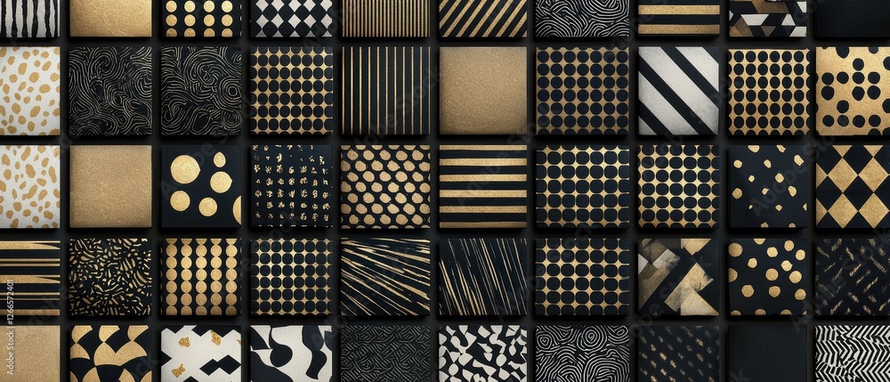 Poster a collection of gold and black patterns. generative ai