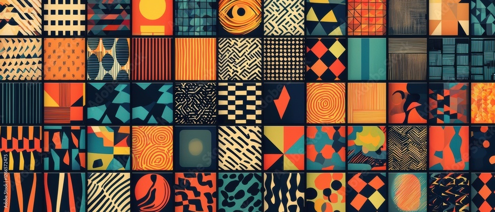 Poster a colorful collage of shapes and patterns. generative ai