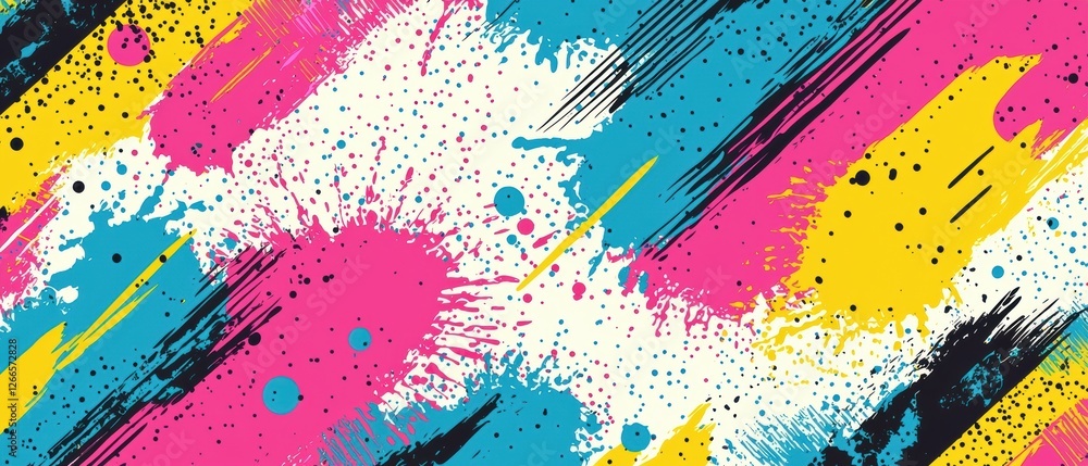 Poster a colorful, abstract background with splatters of paint. generative ai
