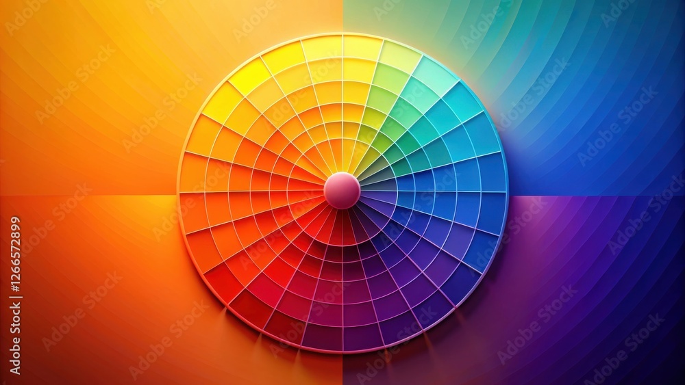 Poster vibrant color wheel displaying a spectrum of hues and shades on a gradient background