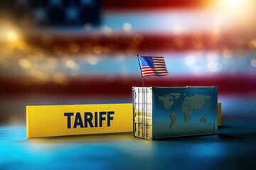 USA Trade Tariff Policy and Global Economic Impact with Shipping Container and American Flag