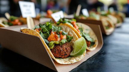 Delicious falafel tacos with fresh toppings and spices