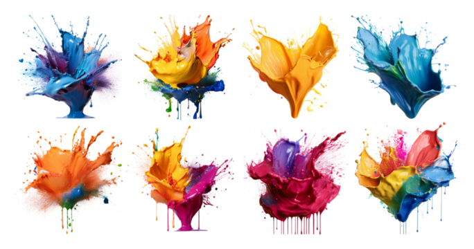 Vibrant Color Splashes in Dynamic Abstract Forms and Patterns, isolated on transparent background
