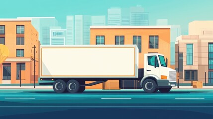 Logistics delivery flat design side view urban transportation theme cartoon drawing Split-complementary color scheme.. 